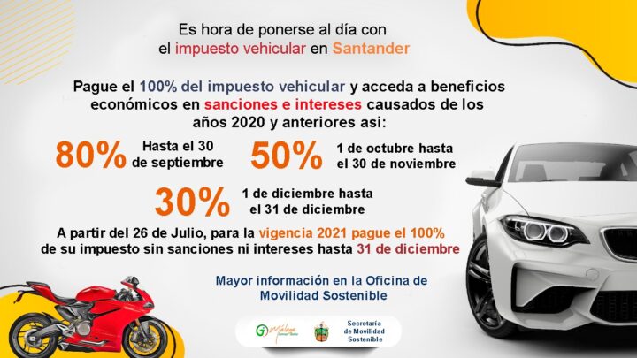 ¡ Ahorre dinero ! Descuentos hasta del 80% en impuesto vehicular aplica para Málaga y Santander