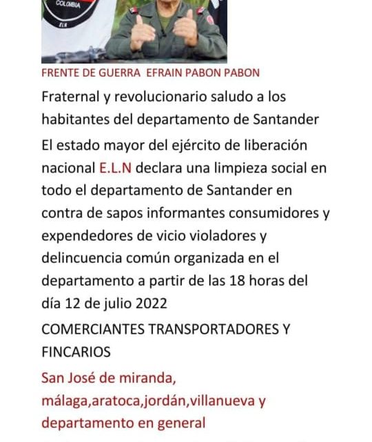 ¿Es falso el panfleto del ELN en García Rovira?